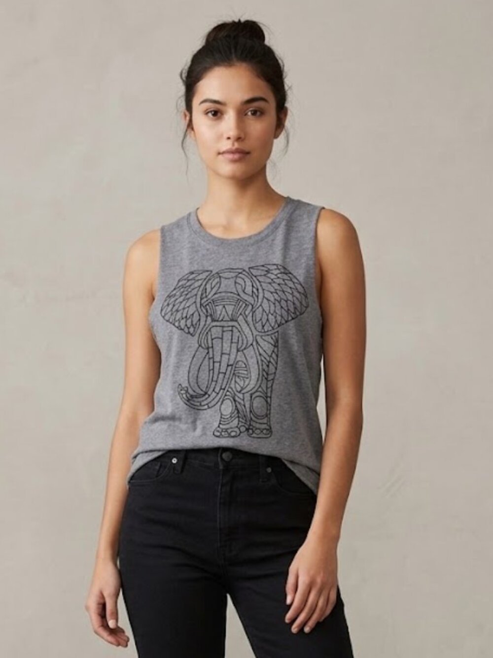 Hollister Size Small Black Gray Sleeveless Cutoff Tank Top Shirt Elephant Rocker